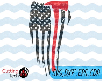 Fire Dept Red Line Svg Fireman Distressed Flag Svg Firefighter Cut Files Fire Axe Vinyl Decal Design T-shirt Clip art for Cricut Silhouette