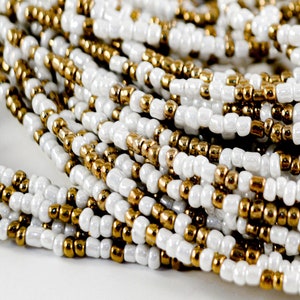 BRASS AND WHITE/African Waist Beads/Waist Beads / Belly Jewelry/Weighloss Tracker /Belly Beads/waistbeads /Screw Barrel Clasp