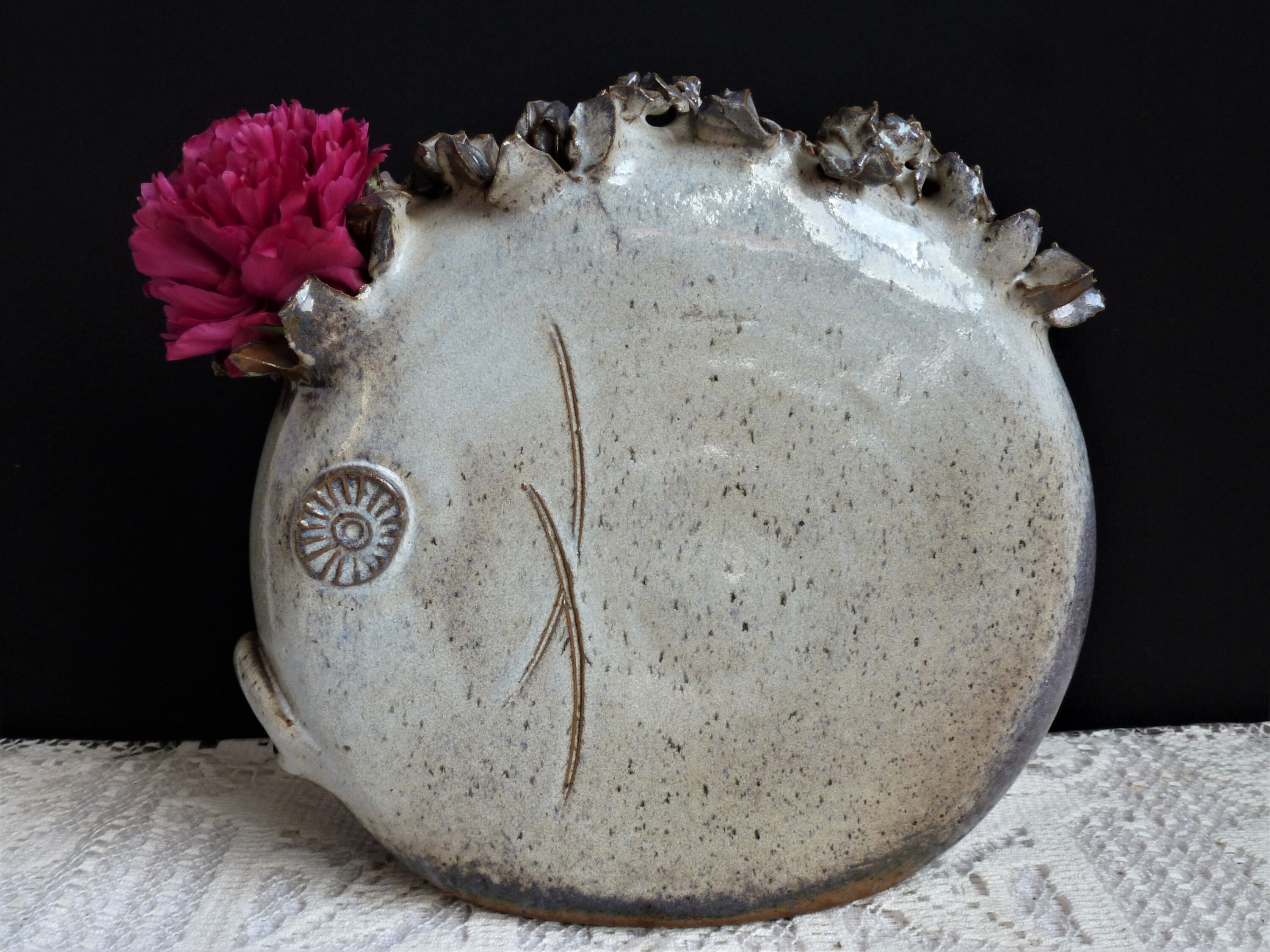 Vase Poisson Moderniste, Vase d'art Vintage en Céramique, Grand Rond, Original Cadeau d'invité, Déco