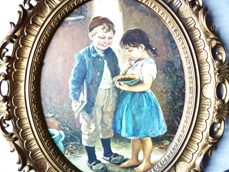 Marco victoriano vintage, antiguo marco de resina victoriano, cuadro ovalado decorativo victoriano/rococó, ilustración infantil del siglo XIX imagen 3