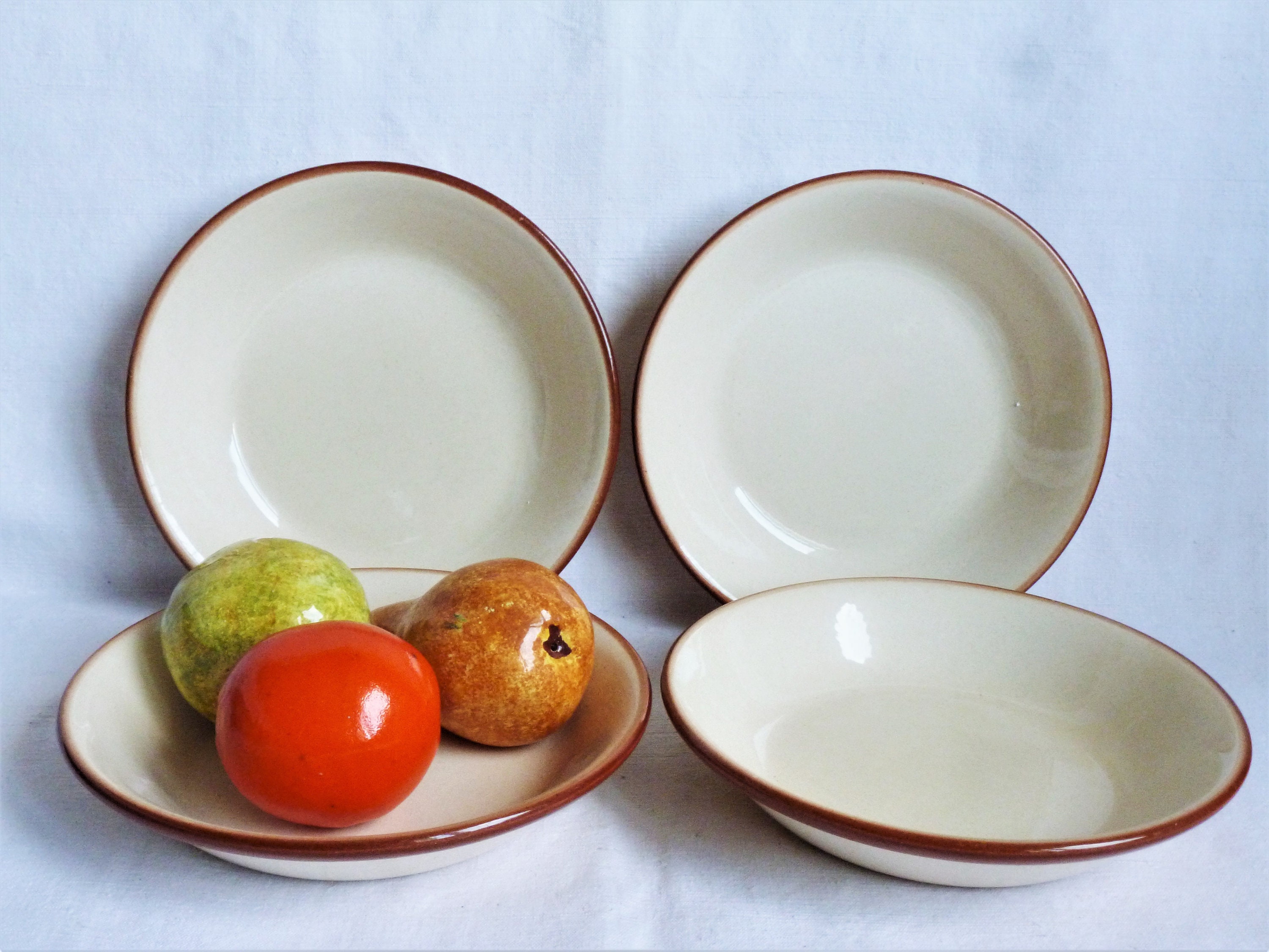 4 Assiettes Anciennes en Grès Céramique, à Soupe Vintage, Creuses, Vintage Vaisselle Française, Cade