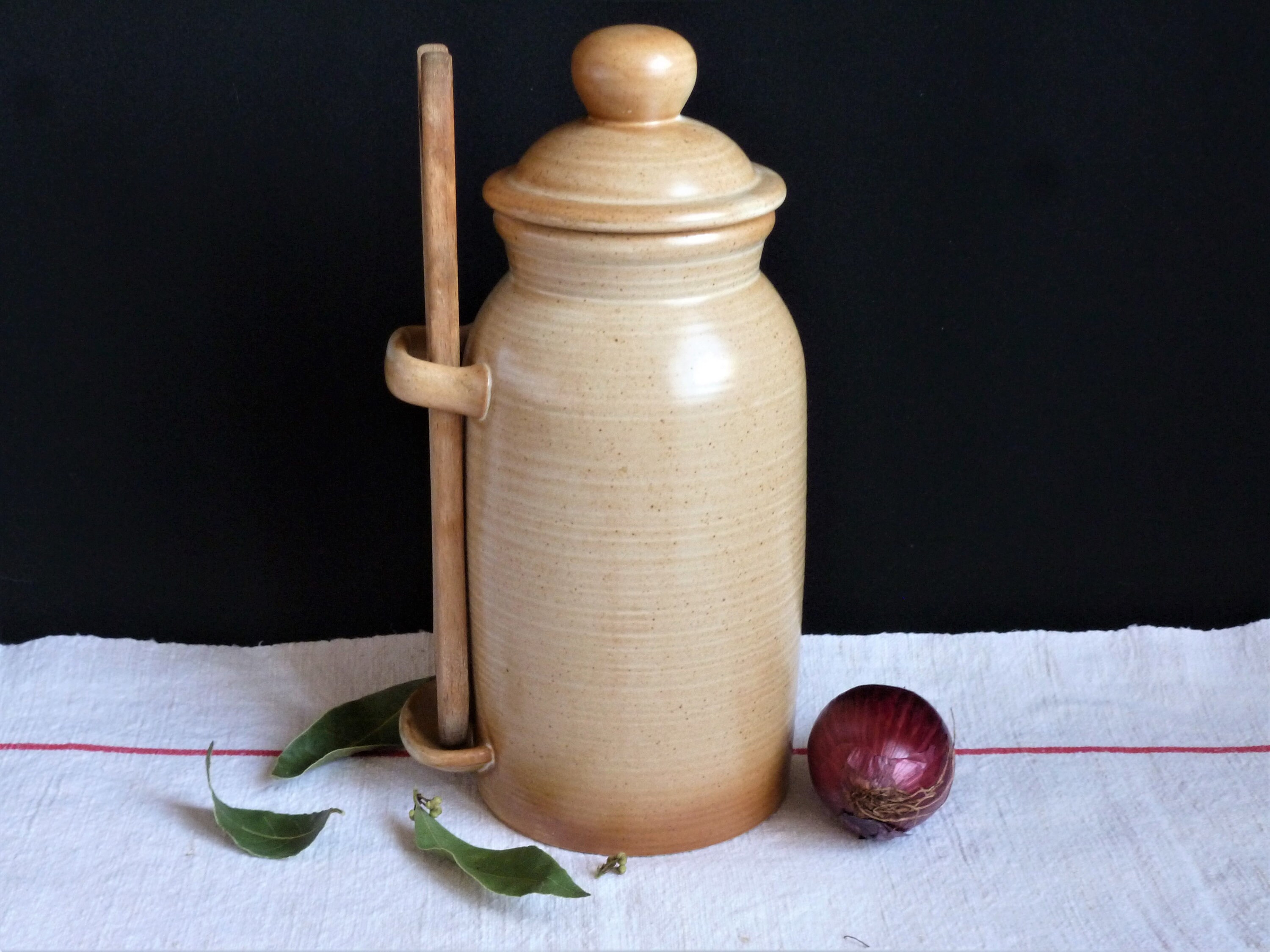 Pot de Cuisine en Grès Céramique, Pot à Cornichons Grès, Olives Ustensile Table Poterie Cadeau Franc