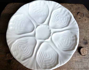 2 oyster plates, oyster service, seafood service, white slip plate, white party plates, chic French table, France tableware gift, for woman.