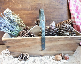 Garden vegetable picking basket, wooden harvest basket, rustic wooden basket, French folk art, rustic wood kitchen, French kitchen gift.