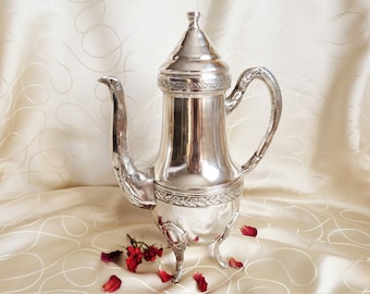 Empire style silver metal coffee maker, Art nouveau silverware coffee maker, Silver metal teapot, Silver metal coffee jug, silverware gift.