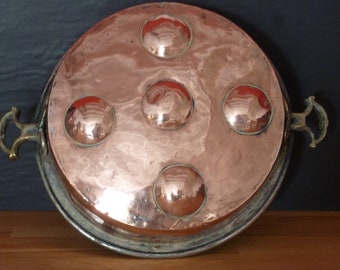 Antique copper cake tin, copper egg pan, copper poffertjes pan, copper snail dish, rustic kitchen, antique copper pan, country kitchen decor