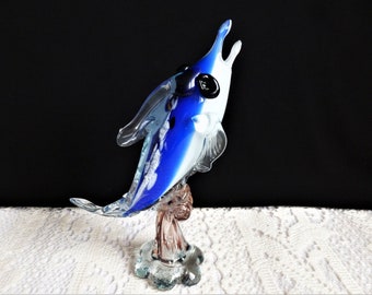 Murano glass blue fish, vintage Murano blue fish vase, blue fish vase, animal figurine in glass, fish figurine, french christmas gift.