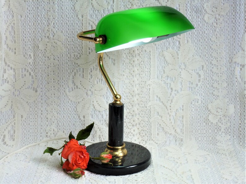 Notary Lamp Banker S Green Opaline Shade Brass And Brasarble French Home Gift Rustic
