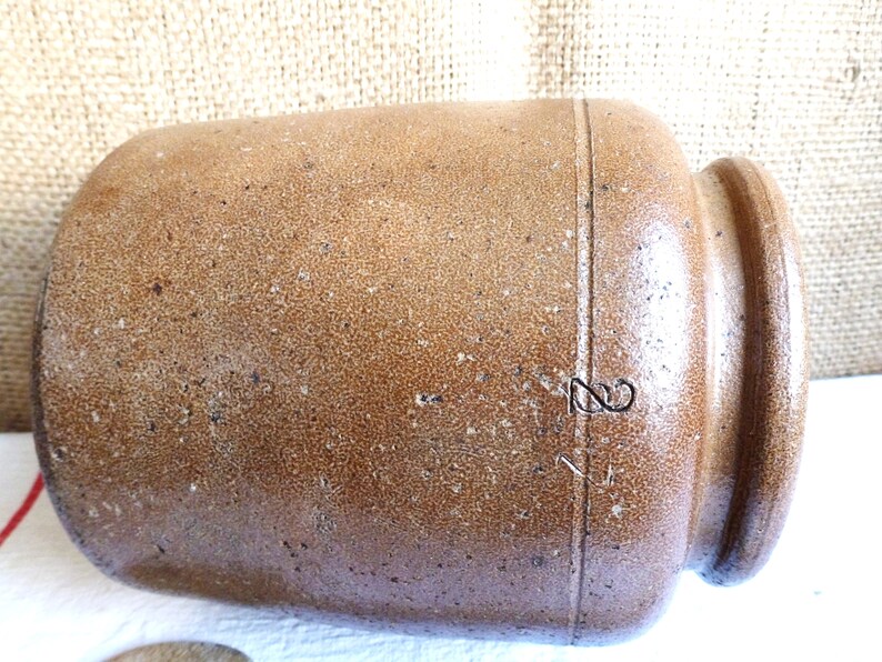 Old terracotta pottery, stoneware jug, vintage stoneware jar, candied jar, country kitchen decor, French house gift, French home decor. image 2