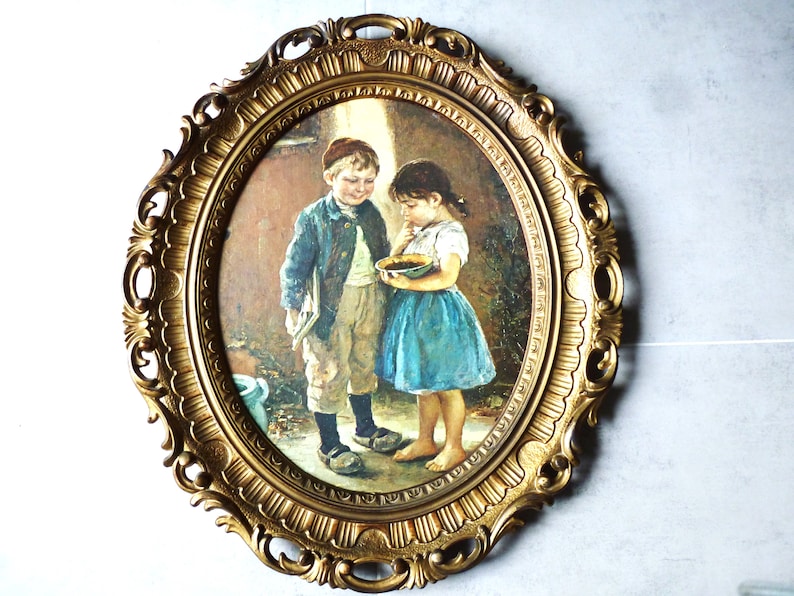 Marco victoriano vintage, antiguo marco de resina victoriano, cuadro ovalado decorativo victoriano/rococó, ilustración infantil del siglo XIX imagen 1