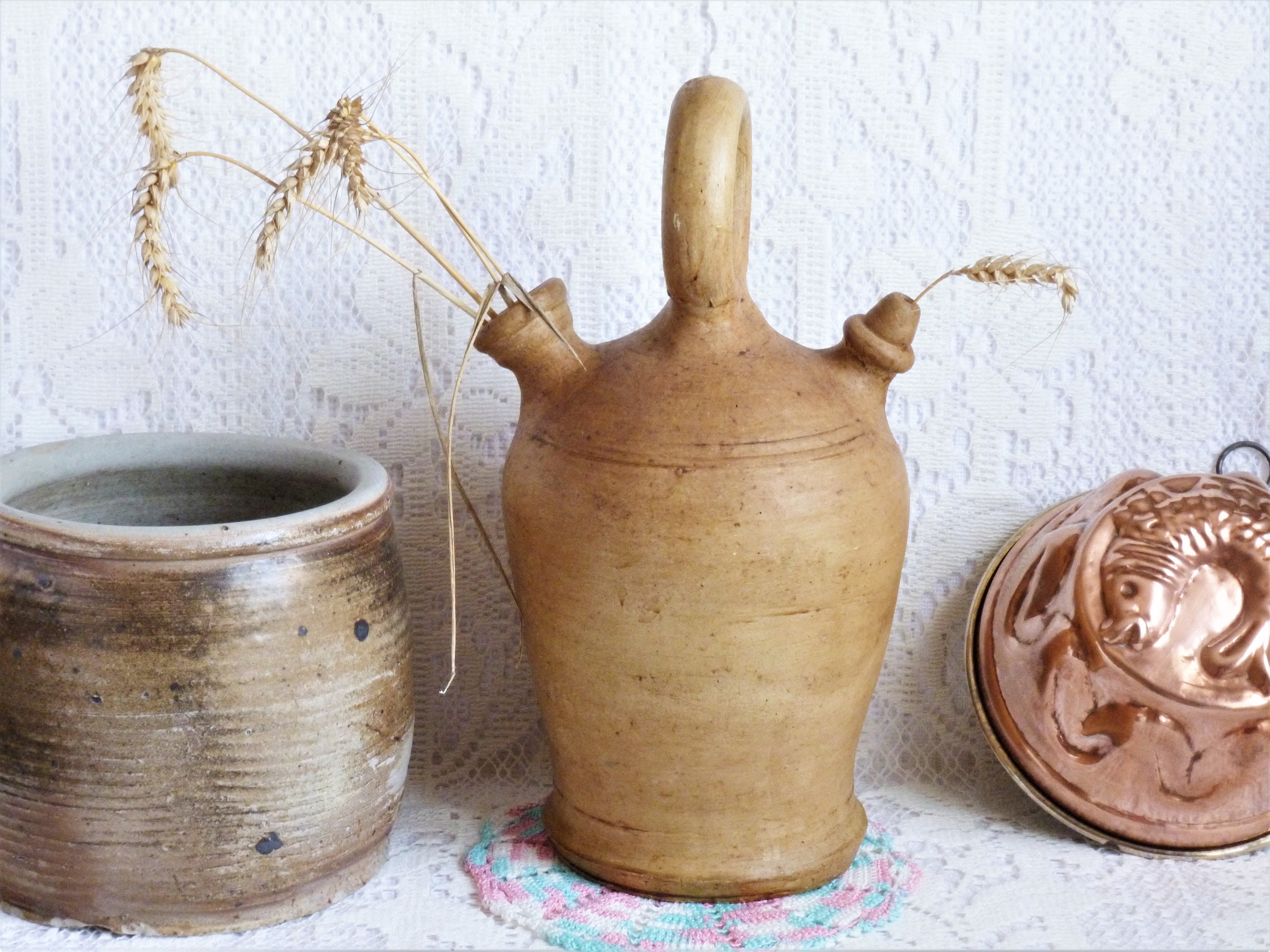 Gargoulette en Grès, Vinaigrier, Cruche Terre d'argile, de Ferme Française, Poterie Campagne, Décor 