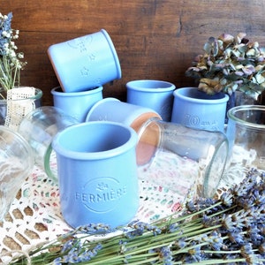 Set of 12 ceramic and glass yogurt pots, "la fermière" pots, small jam and marmalade jars, bathroom pot storage, friend gift idea.