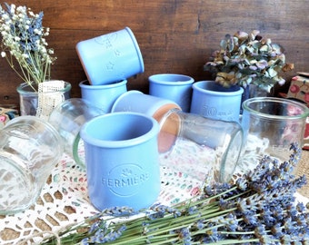 Set of 12 ceramic and glass yogurt pots, &quot;la fermière&quot; pots, small jam and marmalade jars, bathroom pot storage, friend gift idea.