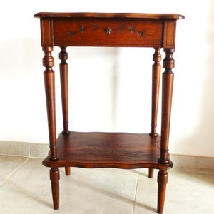 Wooden dressing table with mirror and folding drawer, French vintage 1920s dressing table, makeup furniture, French bathroom furniture.