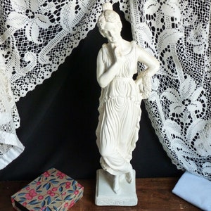 Monochrome plaster Greek or Roman goddess woman statue, antique plaster sculpture, art deco plaster sculpture, Victorian plaster statue.