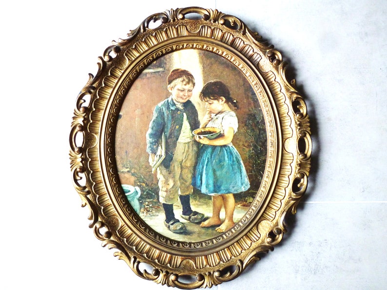 Marco victoriano vintage, antiguo marco de resina victoriano, cuadro ovalado decorativo victoriano/rococó, ilustración infantil del siglo XIX imagen 2