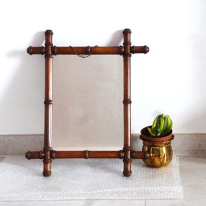 Vintage bamboo mirror 19.88 X 16.93&quot; - 50.5X43 cm, antique mercury bamboo wall mirror, bathroom wall decor, country house wall mirror decor.