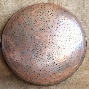 Large antique 19th century copper colander, antique copper vegetable sieve, antique French copper kitchen decor, French copper kitchen gift.