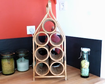 Rattan bottle storage, woven rattan bottle basket, rattan storage basket, French rattan kitchen gift, rattan country kitchen decor.