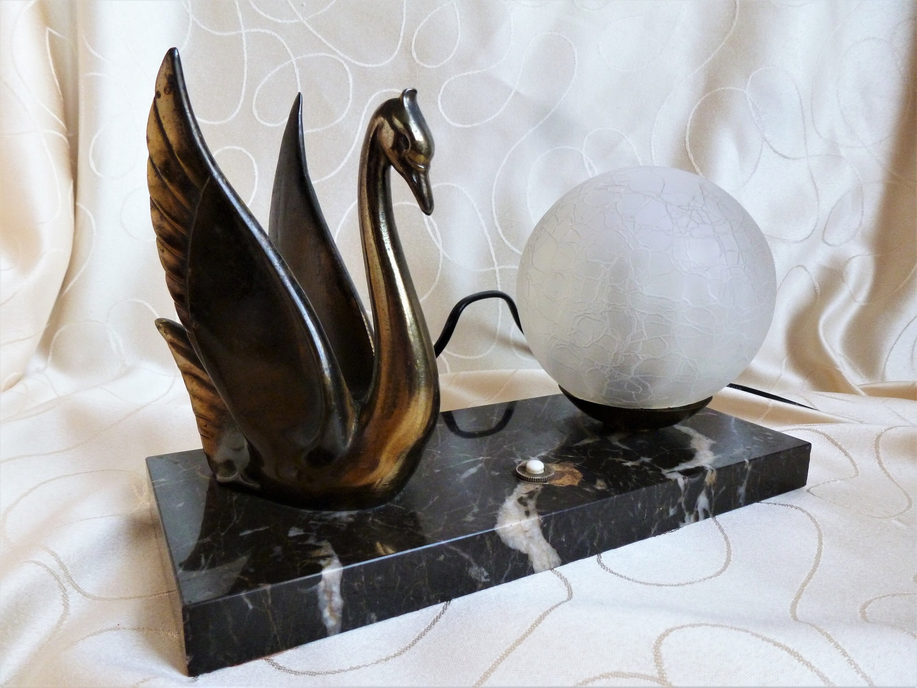 Ancienne Lampe Art Déco, de Chevet Vintage Cygne, Luminaire Rétro Années 1930, d'appoint Vintage, Ch