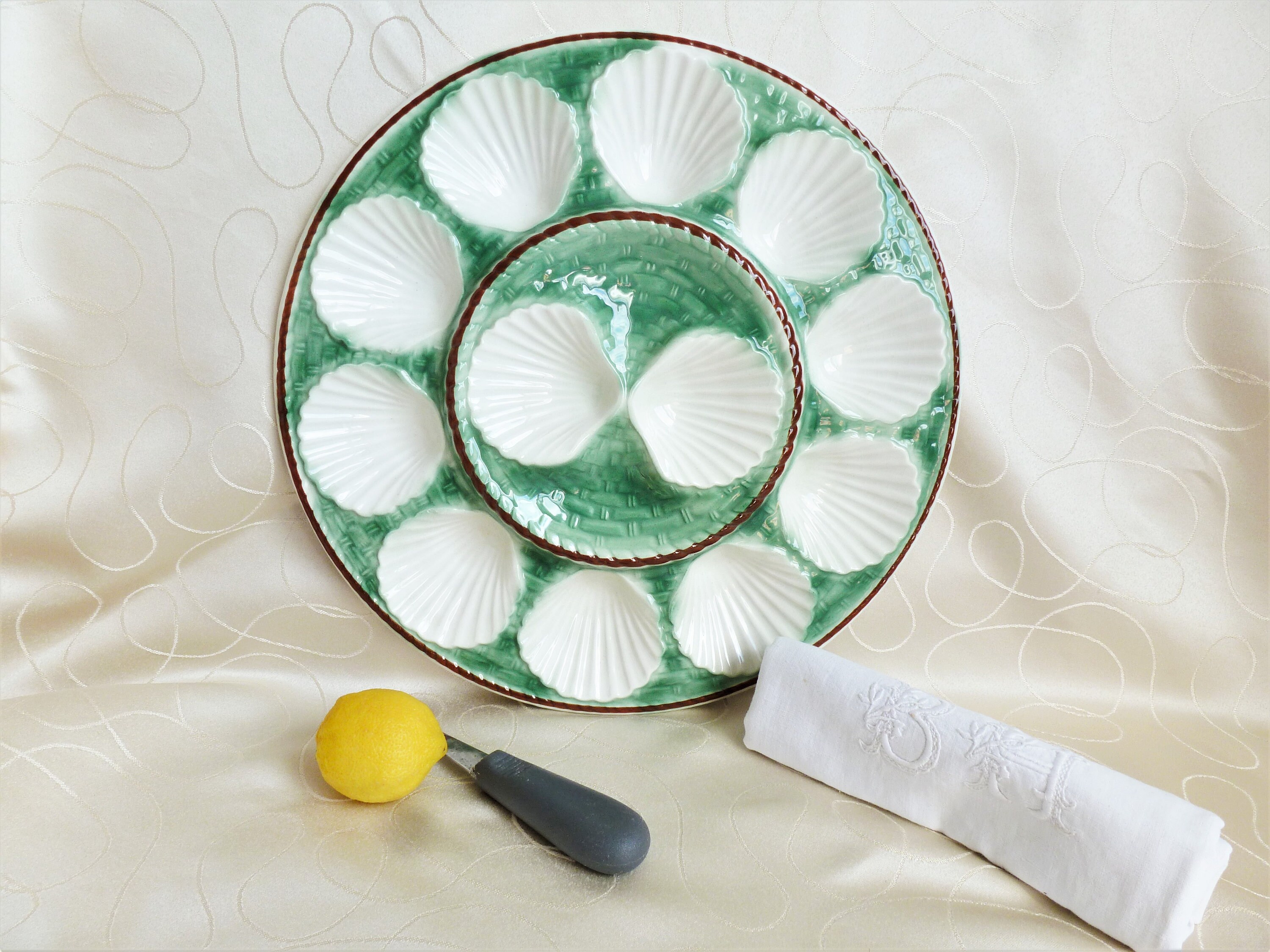 Plat à Huîtres Longchamp, Service Plat Coquillages, Fruits de Mer, Cadeau Français Fêtes Fin d'année