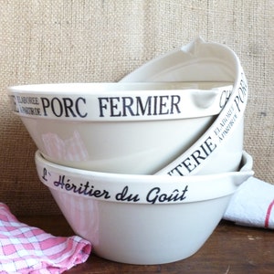 Large stoneware ceramic bowl, Enameled stoneware mixing bowls, advertising stoneware terrine, charcuterie terrine, stoneware kitchen bowl.