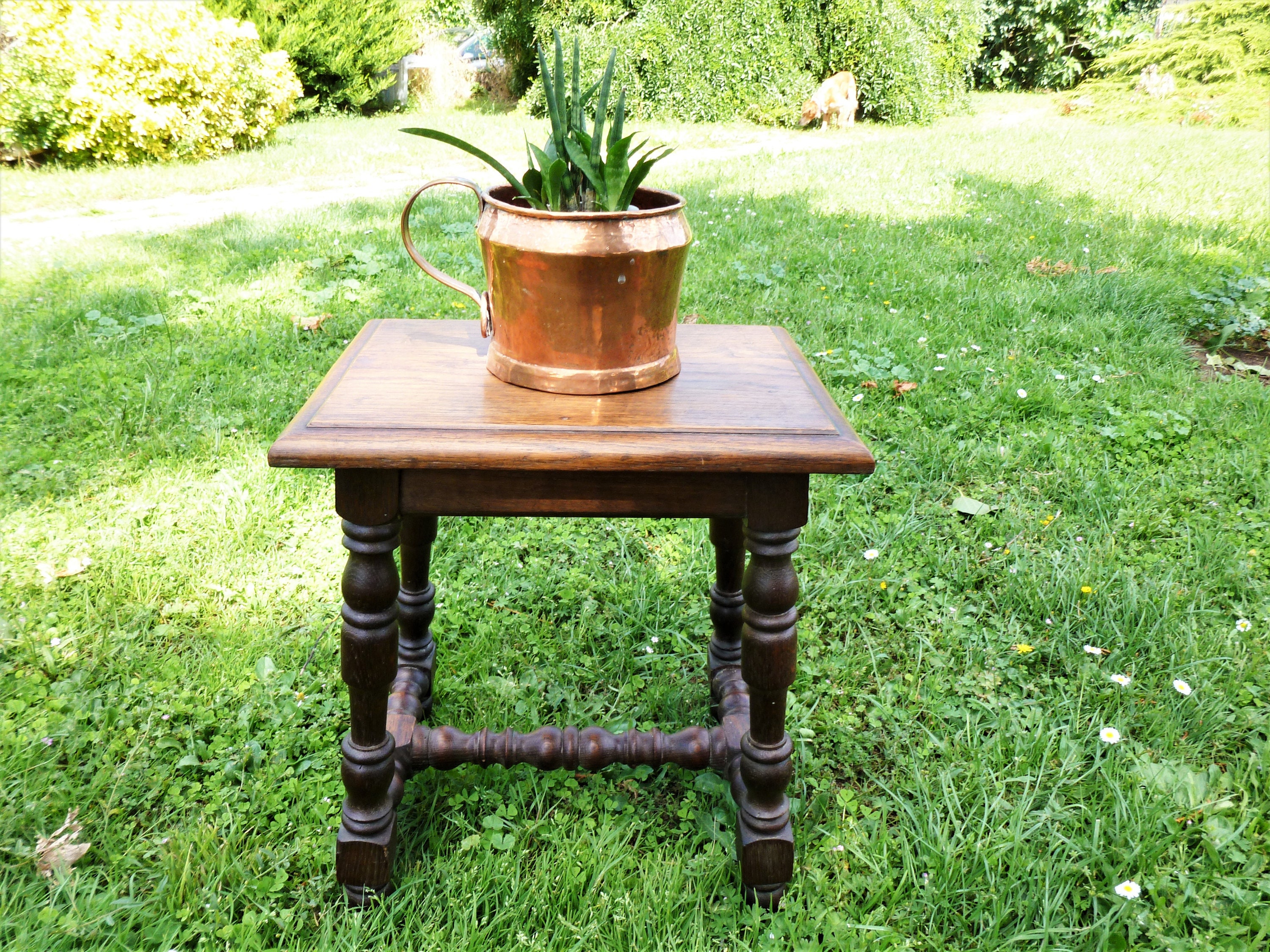 Tabouret Rustique de Campagne en Bois Tourné, Tabouret Rectangulaire Rustique, Porte-Plantes Bois, D