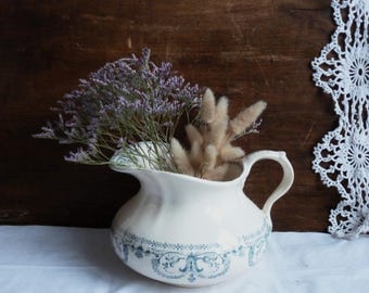 Ceramic bath jar, antique french bathroom broc, vintage bathroom jug, romantic bathroom deco, French home decor, country house, gift woman.