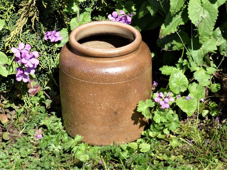 Old terracotta pottery, stoneware jug, vintage stoneware jar, candied jar, country kitchen decor, French house gift, French home decor. image 4