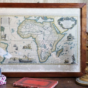 Ancienne reproduction de carte d'Afrique des années 1680, décoration coloniale murale africaine, cabinet de curiosités, décor mural bureau.