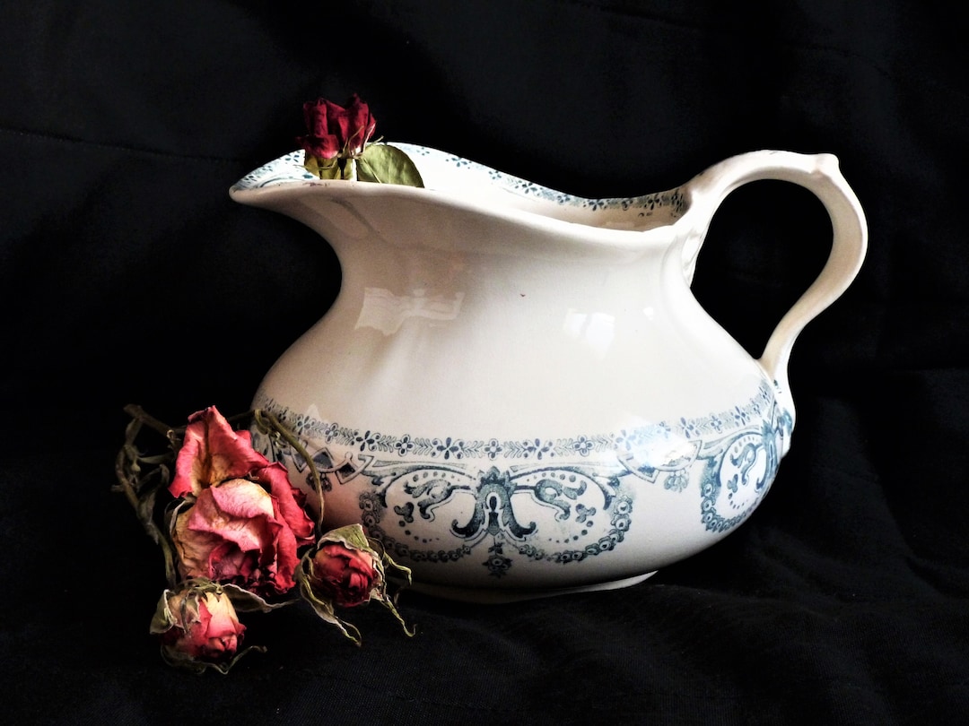 Ceramic Bath Jar, Antique French Bathroom Broc, Vintage Bathroom Jug