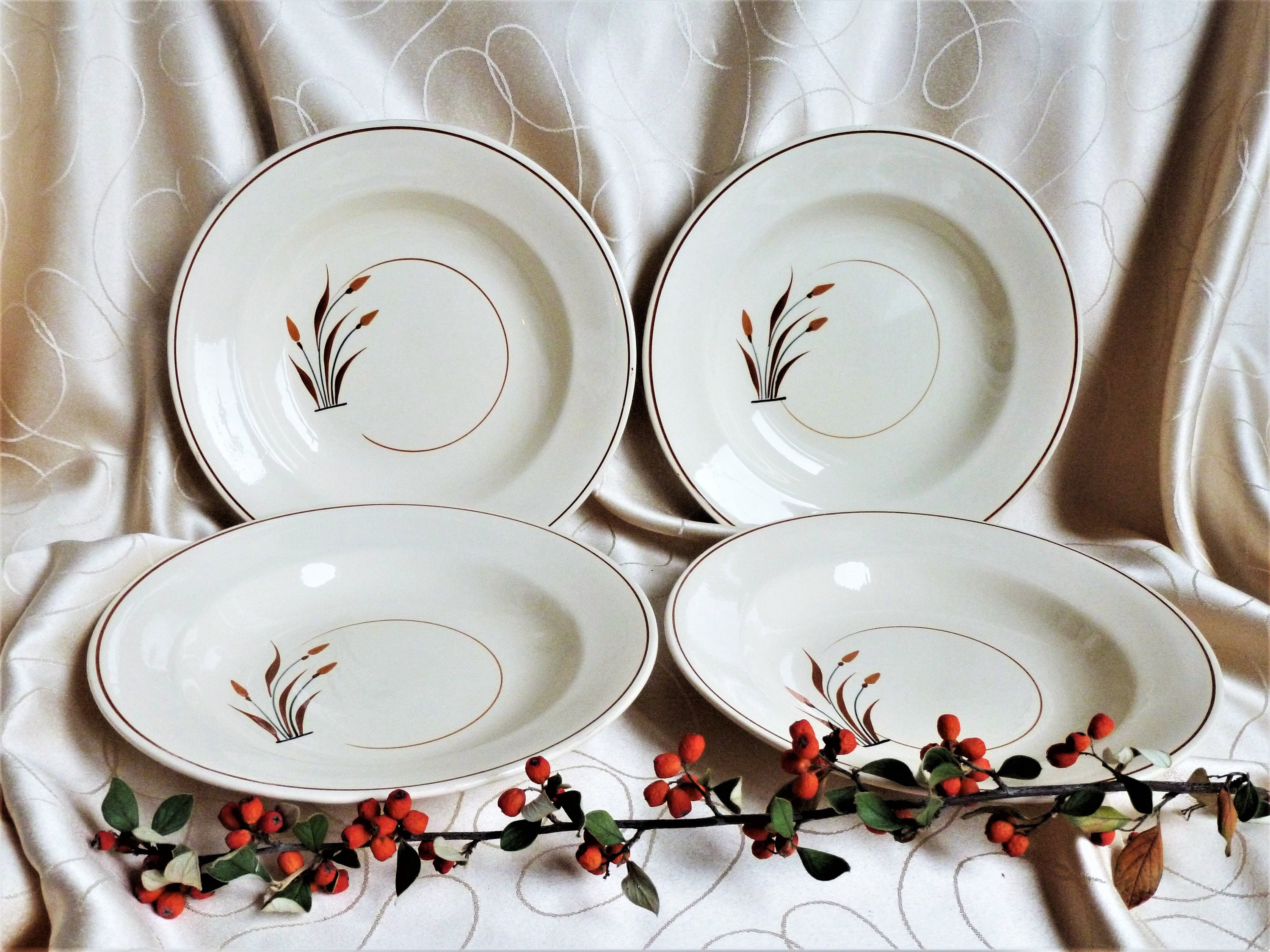 4 Assiettes Creuses Vintage Céramique, Vaisselle Française, Creuses, Table de Fêtes, Cadeau Français