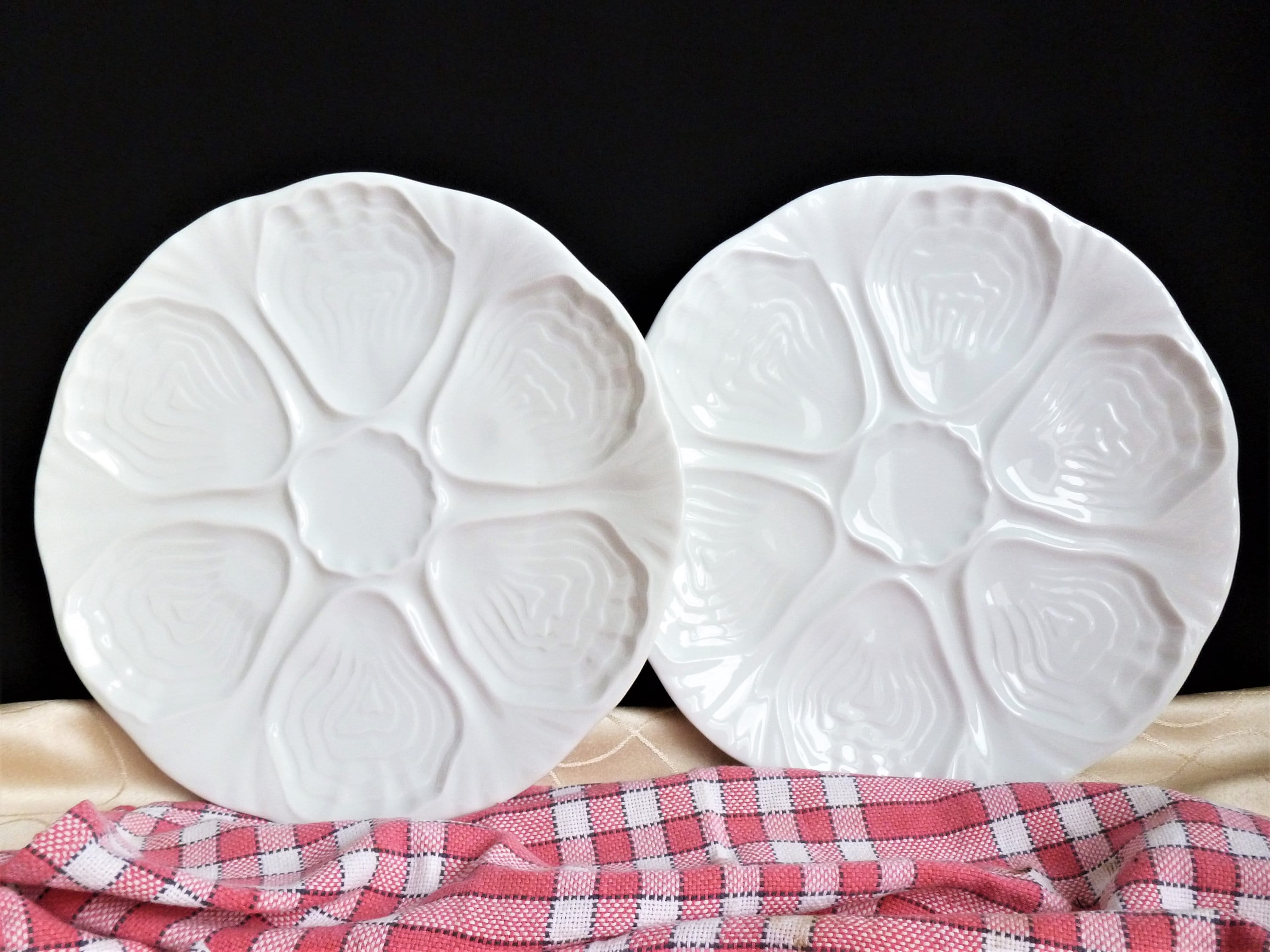 Assiettes à Huîtres Blanches en Porcelaine de Limoges, Service Fruits Mer, Assiette Barbotine Blanch