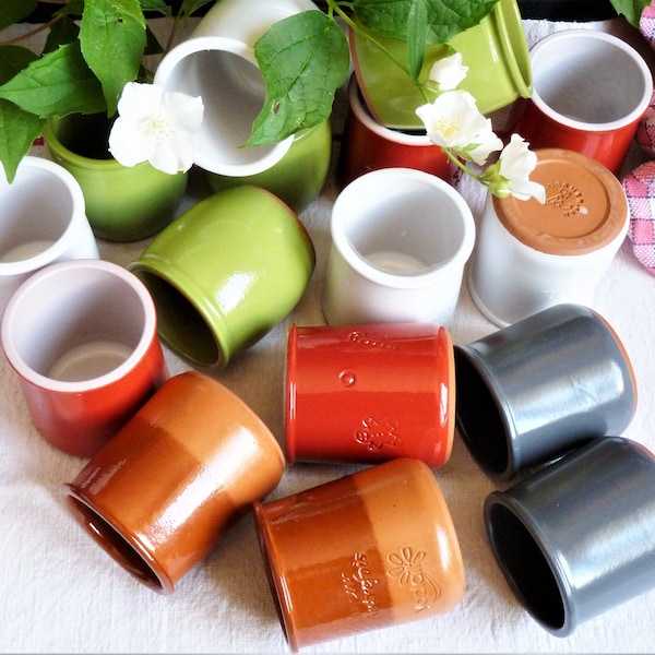 Lot de 4 pots de yaourts en céramique, Pots "la fermière", petits pots à confitures et marmelade, petit rangement pot de salle de bains.