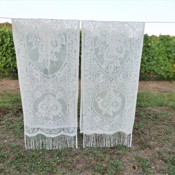 Rideaux De Style Campagnard 1 Pièce, Rideaux En Dentelle Translucide Creux Retro 150x160cm 93045486