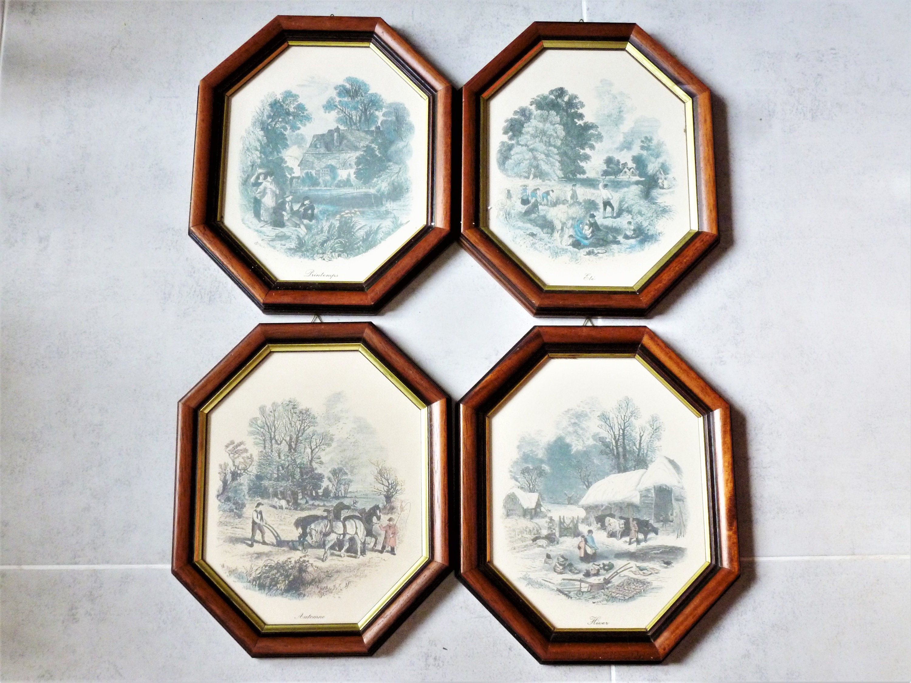 4 Tableaux Des 4 Saisons, Scènes Paysannes 19E Siècle, Décoration Vintage Murale Rustique, Décor de 