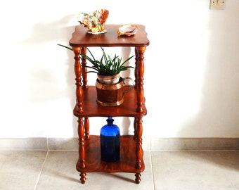 Ancien meuble étagère des années 1950, meuble de hall à étagères, table de chevet rustique, étagère porte-plantes, bout de canapé années 50.