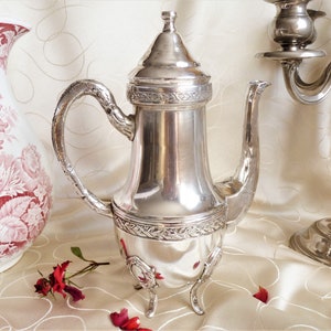 Empire style silver metal coffee maker, Art nouveau silverware coffee maker, Silver metal teapot, Silver metal coffee jug, silverware gift.