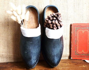 Pair of antique clogs, old wooden clogs, country clogs, vintage country style, French folk art, rustic France, French farmhouse decor gift.