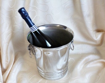 Solid stainless steel champagne bucket, champagne cooler, ice bucket, bar accessory, chic French table, French party gift, gift for men.