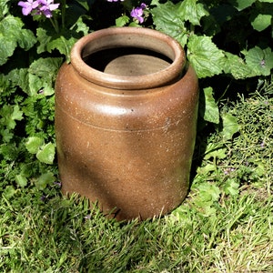 Old terracotta pottery, stoneware jug, vintage stoneware jar, candied jar, country kitchen decor, French house gift, French home decor. image 5