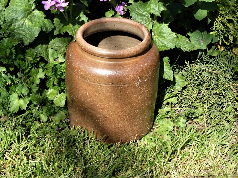 Old terracotta pottery, stoneware jug, vintage stoneware jar, candied jar, country kitchen decor, French house gift, French home decor. image 5