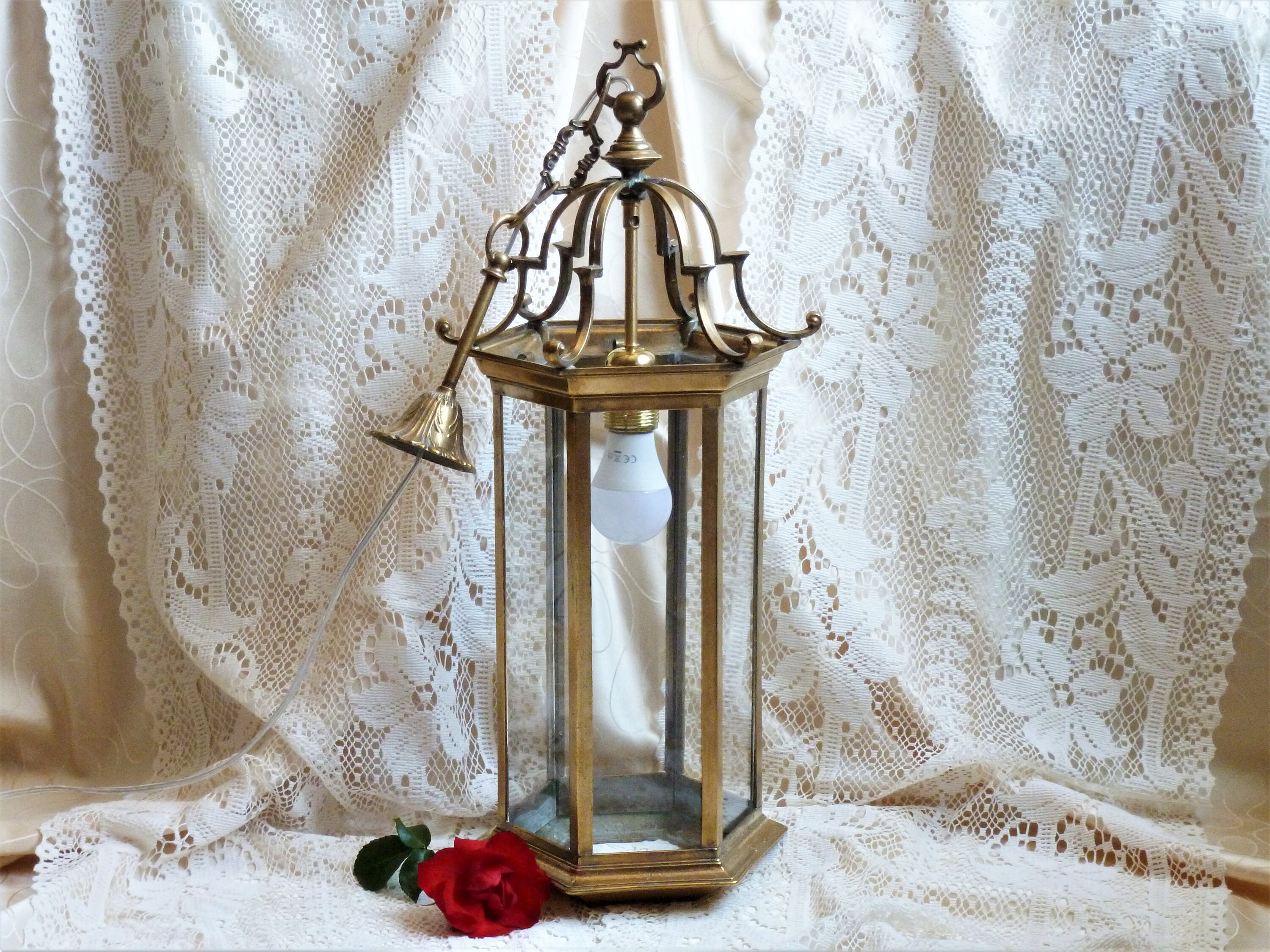 Rare Ancien Éclairage Lustre Du Xixe Siècle Bronze Massif, Suspension Luminaire, Lustre Vintage Lait