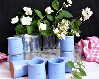Set of 4 ceramic yogurt pots, &quot;la fermière&quot; pots, small jam and marmalade pots, small bathroom pot storage, Small decorative stoneware pots.
