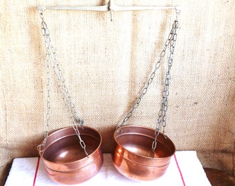 Copper and brass kitchen scale, vintage kitchen scale, rustic kitchen decor, vintage suspension for plants, gift idea her, French home decor