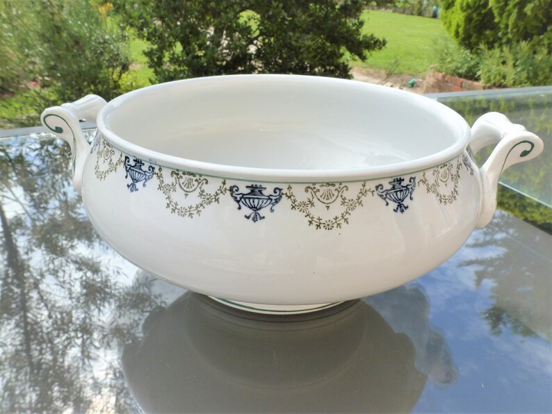 Old French Saint-Amand tureen, vintage ceramic salad bowl, St Amand tureen, vintage vegetable dish, French ceramic tableware. image 3