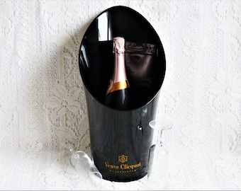 Veuve Clicquot champagne bucket, black champagne cooler, ice bucket, advertising bar accessory, French holiday gift for him, father day..