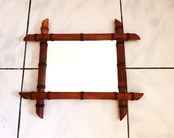 Small vintage bamboo mirror, old bamboo wall mirror, bathroom wall decor, country house wall decor, guest room decor, Country house wall.