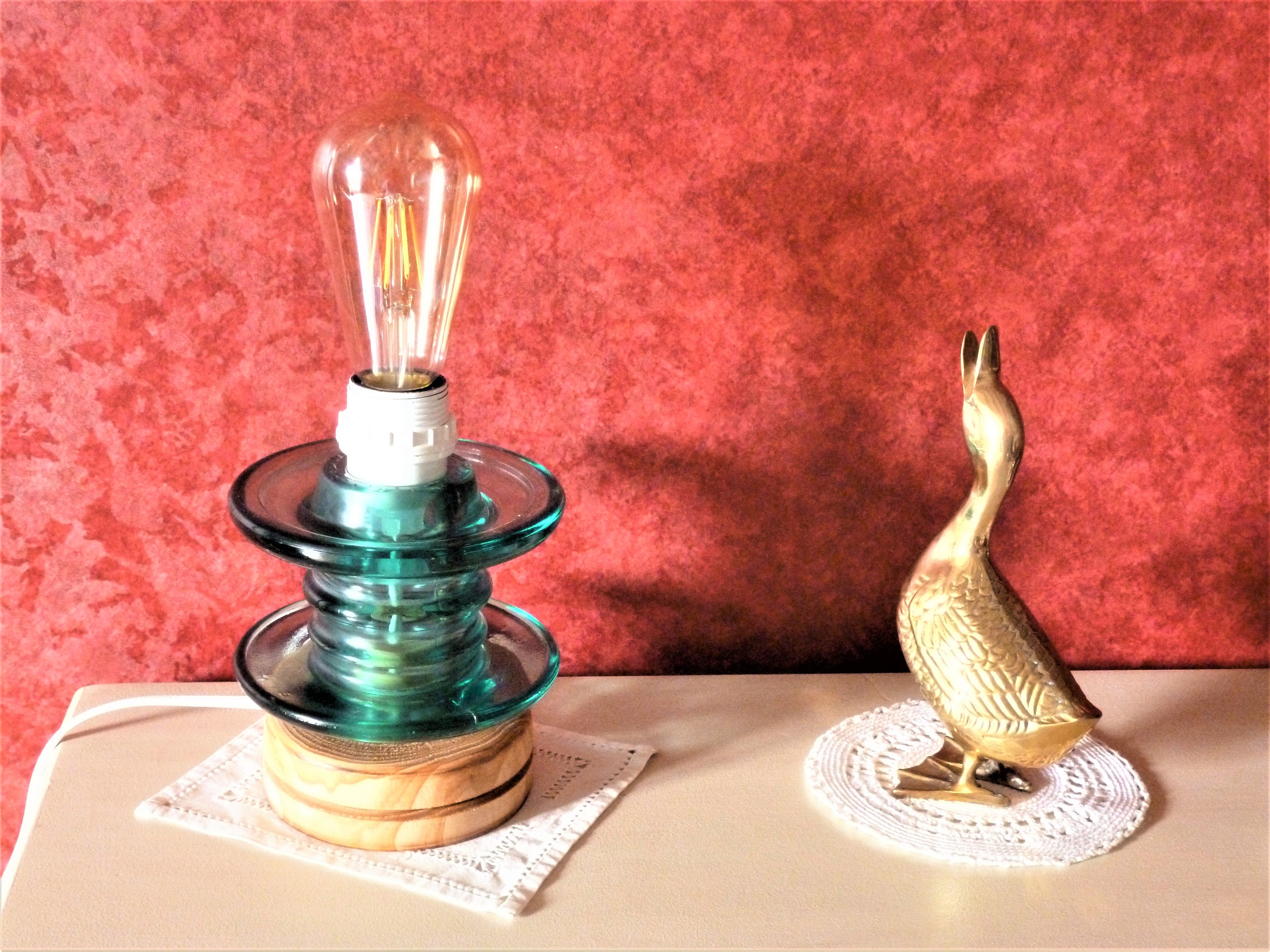 Vintage Lampe en Verre Industrielle, Eclairage Industriel, Décoration d'intérieur, Isolateur Verre,