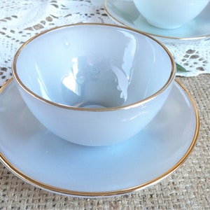 Service à café Arcopal Arcoroc, 6 tasses et soucoupes Arlequin d&#39;Arcopal, tasses à café années 1950, cadeau de vaisselle vintage français.